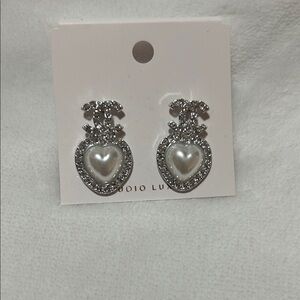 Elegant Silver and White Heart Earrings